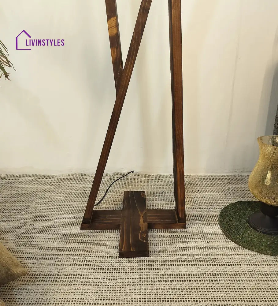 Chloe Wooden Floor Lamp With Brown Base And Jute Fabric Lampshade Lamps