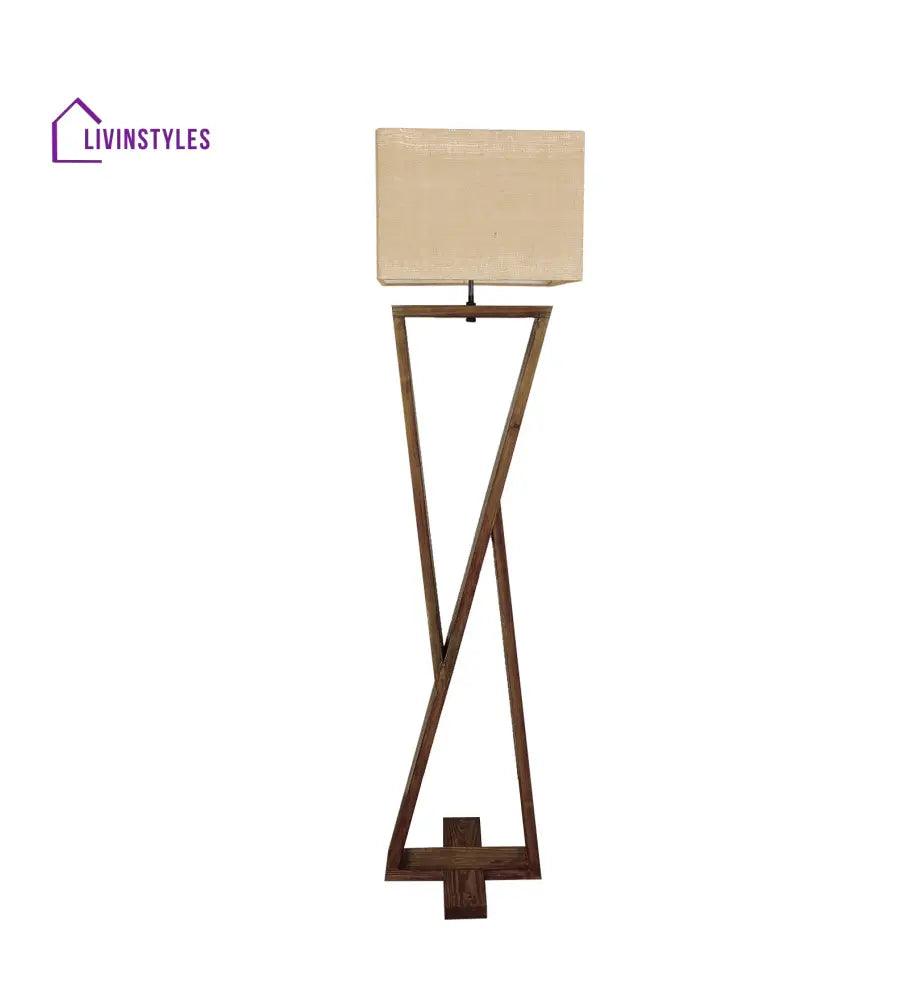 Chloe Wooden Floor Lamp With Brown Base And Jute Fabric Lampshade Lamps