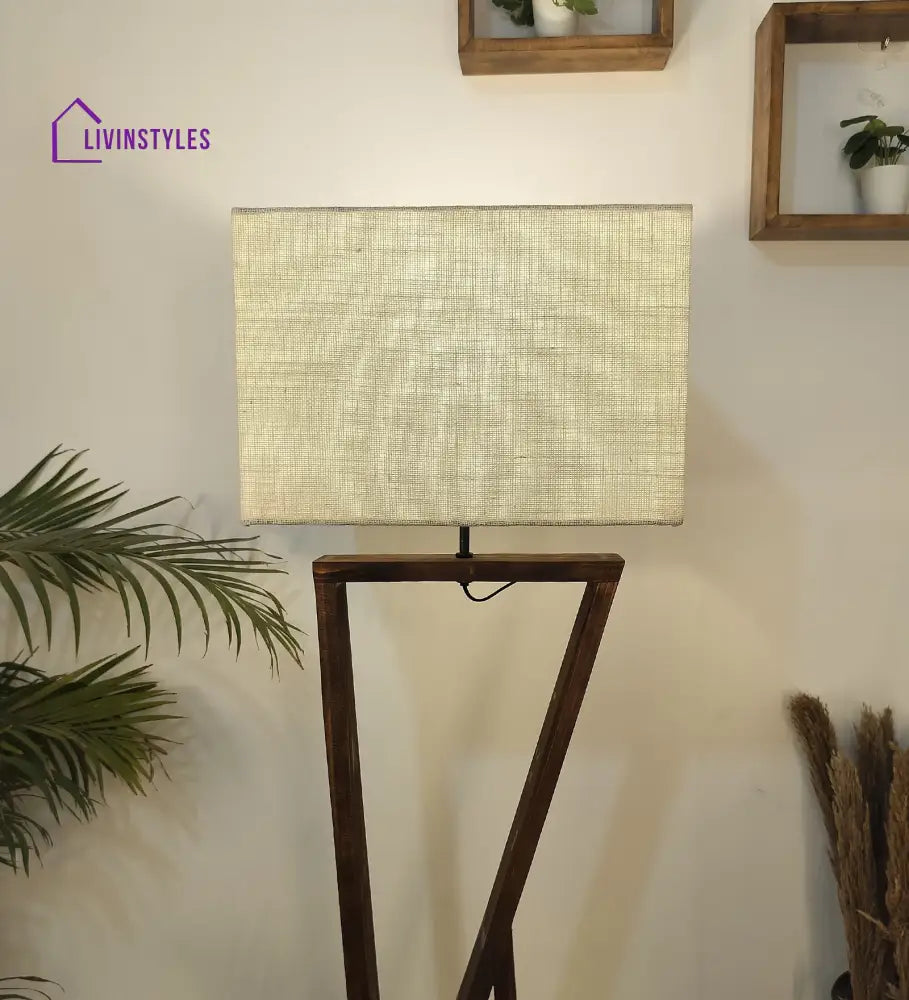 Chloe Wooden Floor Lamp With Brown Base And Jute Fabric Lampshade Lamps