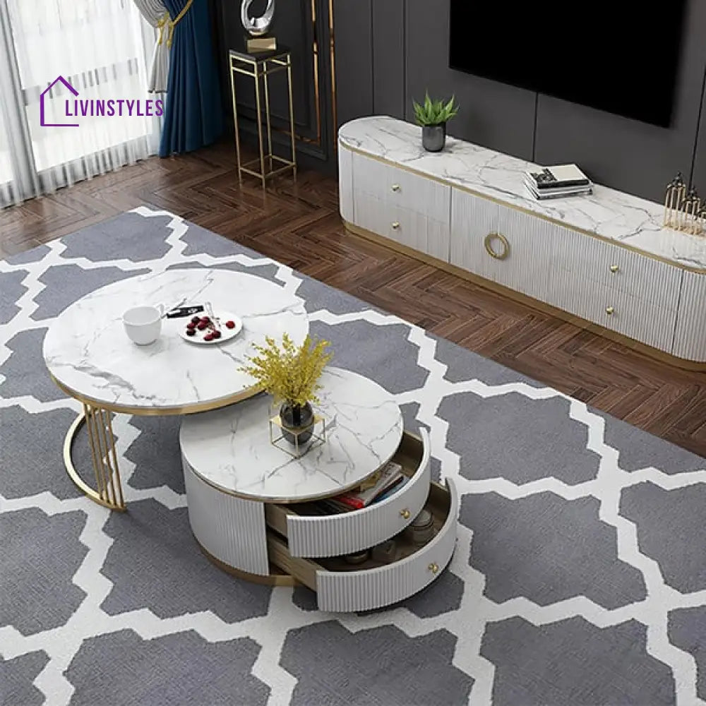 Christopher Stainless Steel With Pvd Coated And Marble Top Coffee Table