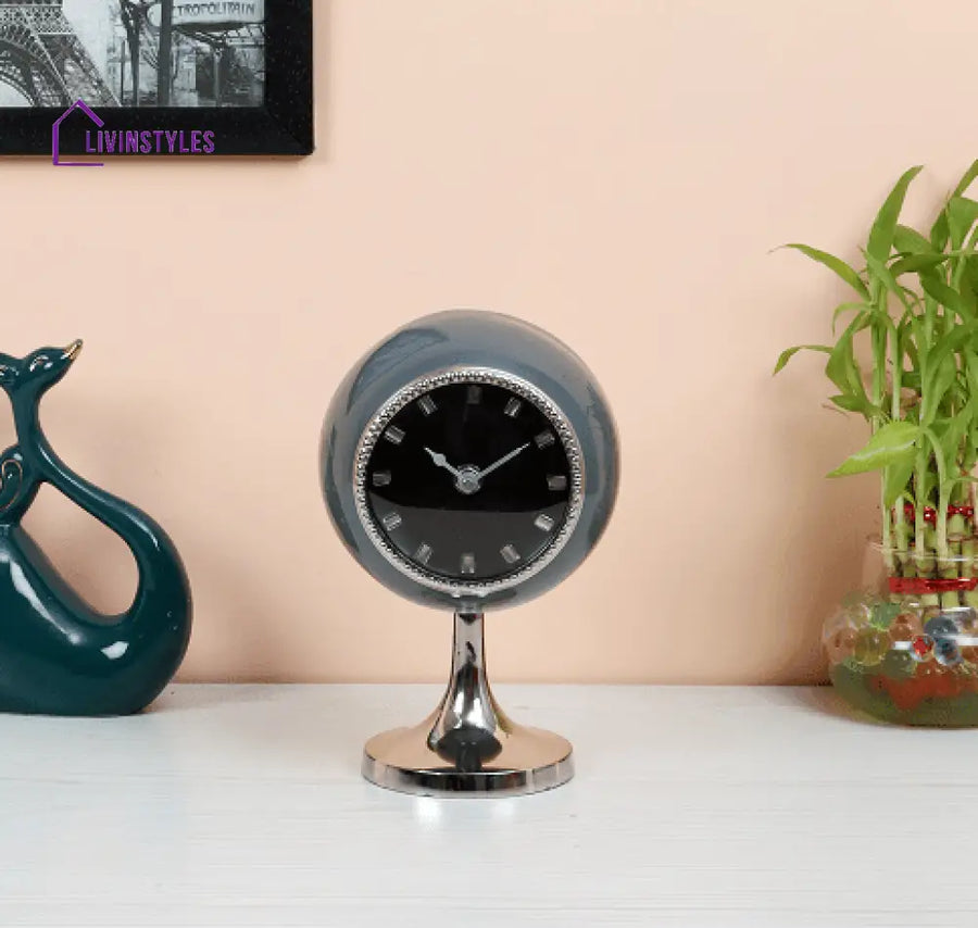 Circular Globe Clock With Dimgray And Silver Finish