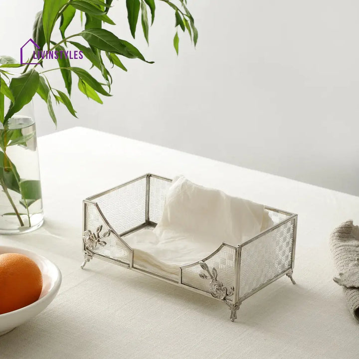 Citri Open Napkin Box & Storage Tray In Silver Napkin Box