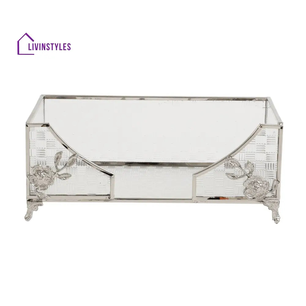 Citri Open Napkin Box & Storage Tray In Silver Napkin Box