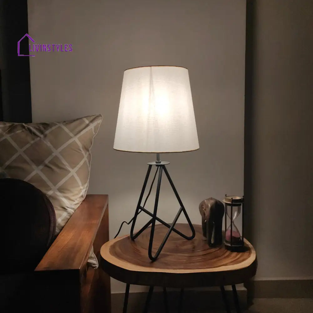 Claire Metal Table Lamp With Black Base And White Fabric Lampshade Lamps