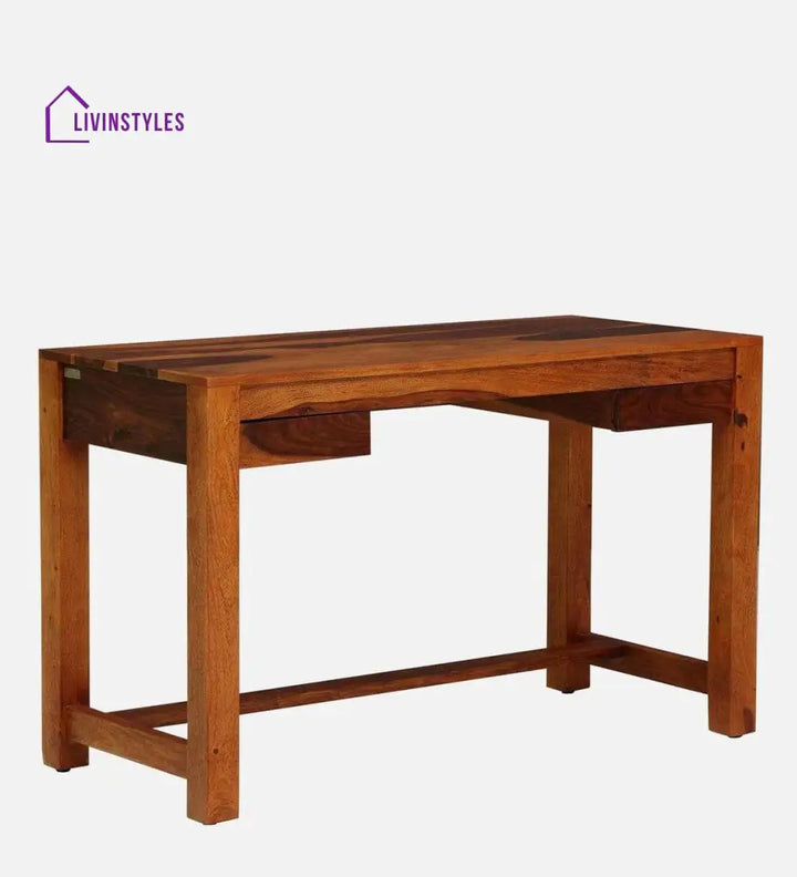 Claire Sheesham Wood Writing Table In Rustic Teak Finish