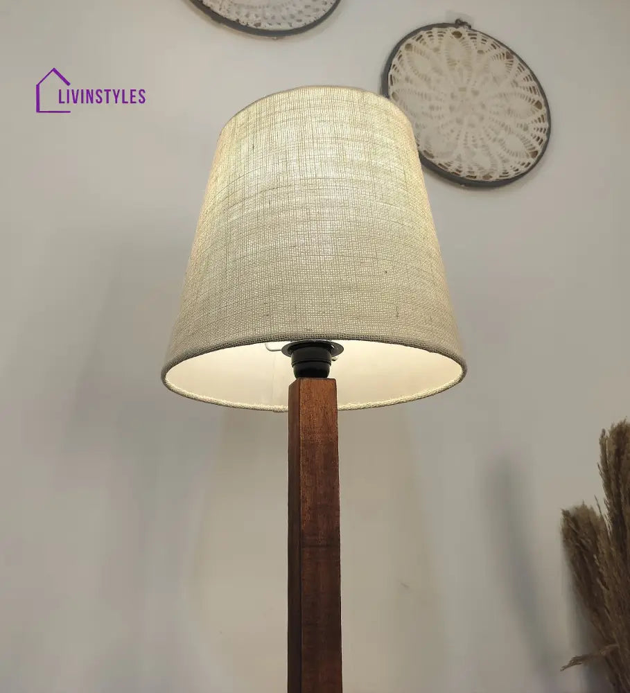 Claire Wooden Floor Lamp And Beige Fabric Lampshade Lamps