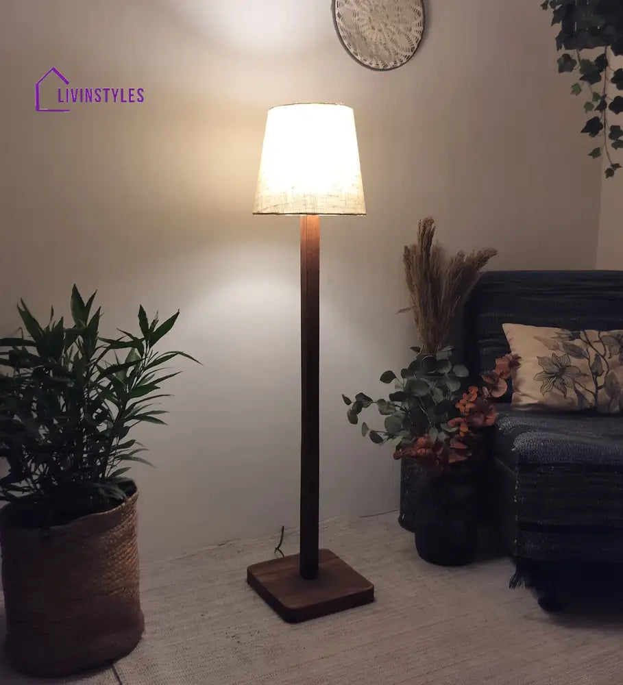 Claire Wooden Floor Lamp And Beige Fabric Lampshade Lamps