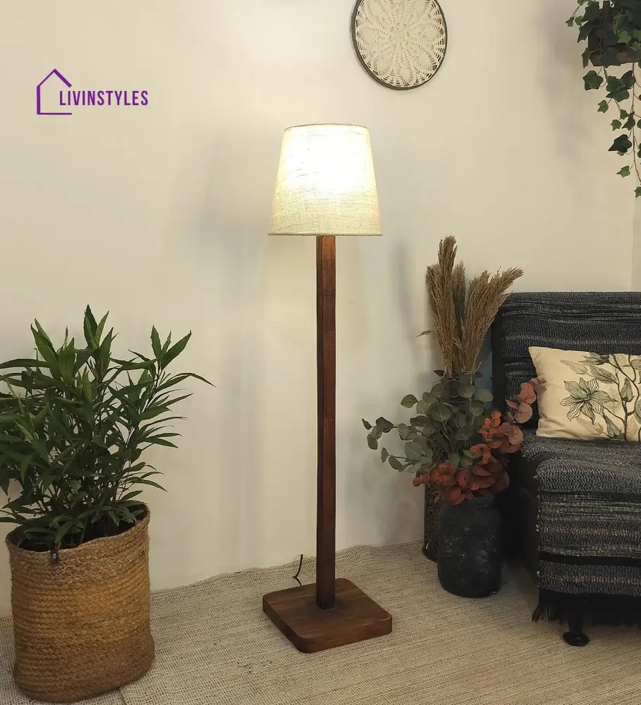 Claire Wooden Floor Lamp And Beige Fabric Lampshade Lamps