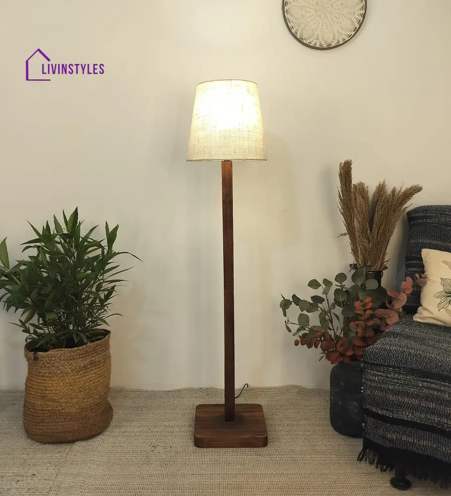 Claire Wooden Floor Lamp And Beige Fabric Lampshade Lamps