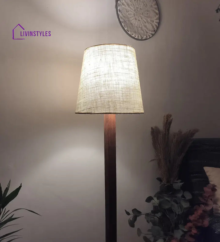 Claire Wooden Floor Lamp And Beige Fabric Lampshade Lamps