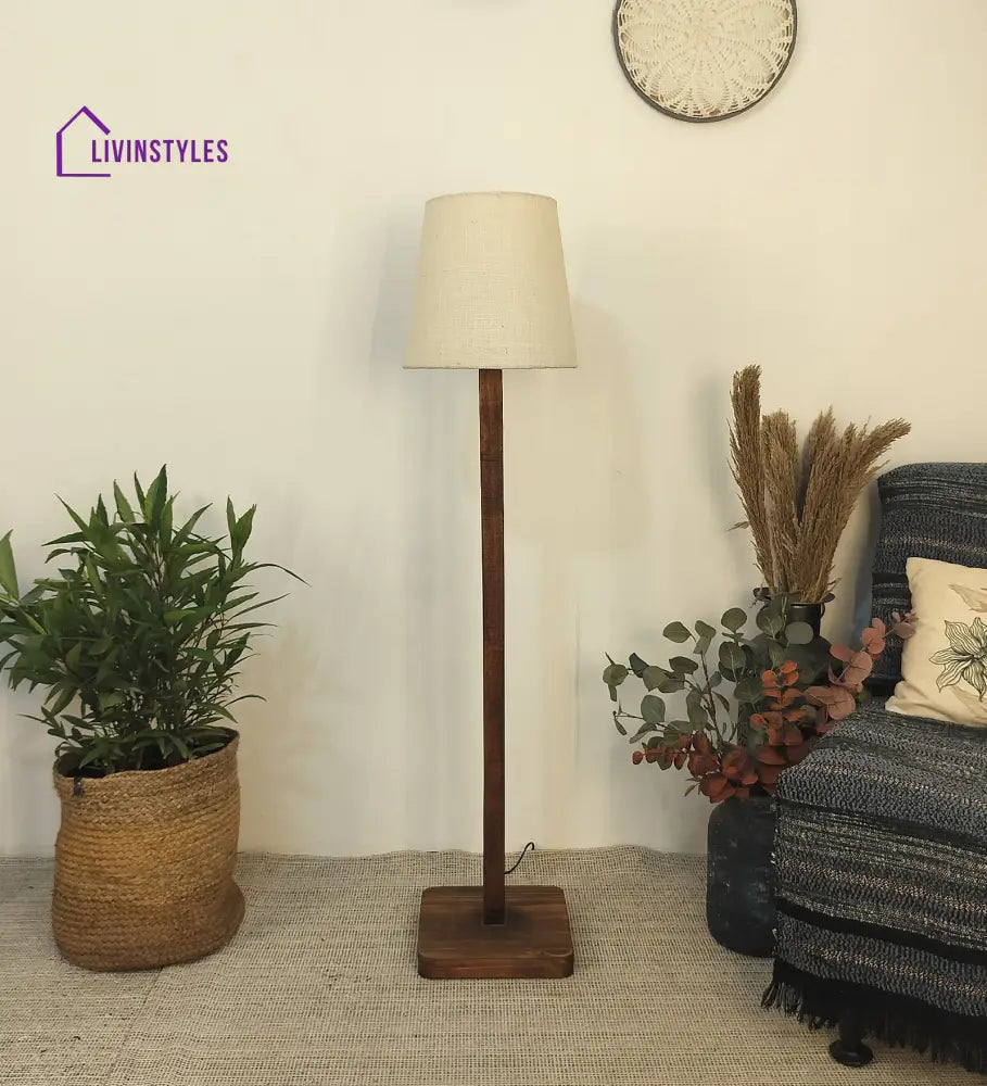 Claire Wooden Floor Lamp And Beige Fabric Lampshade Lamps