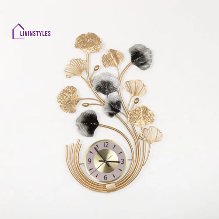 Clan Half Flower Metal Golden Wall Clock