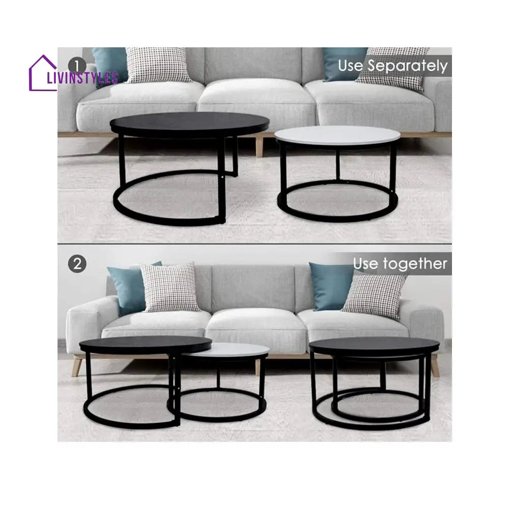 Classic Black & White Round Coffee Table Set of 2