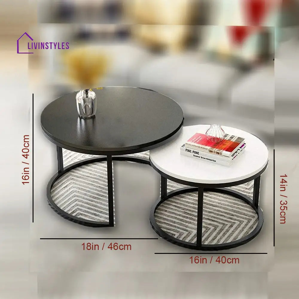 Classic Black & White Round Coffee Table Set of 2