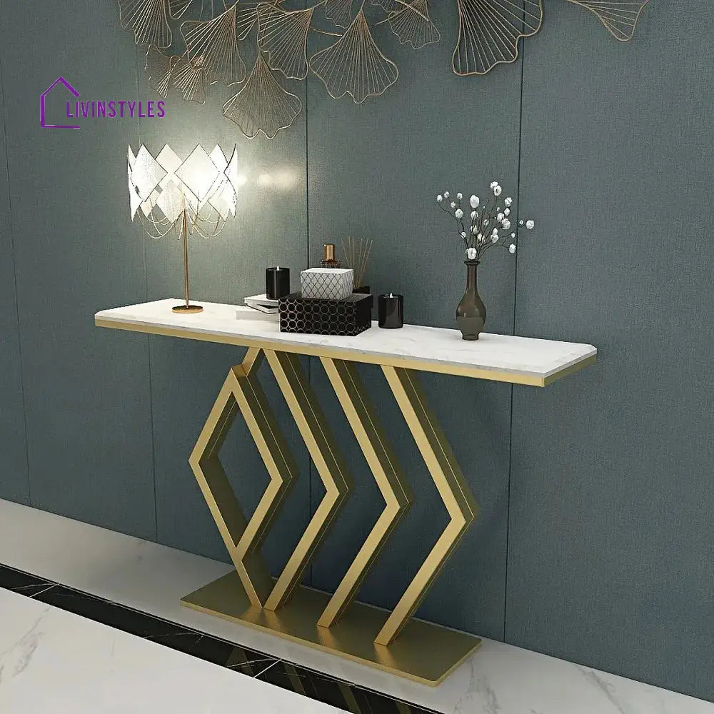 Classic Golden Console Table In Geometric Pattern