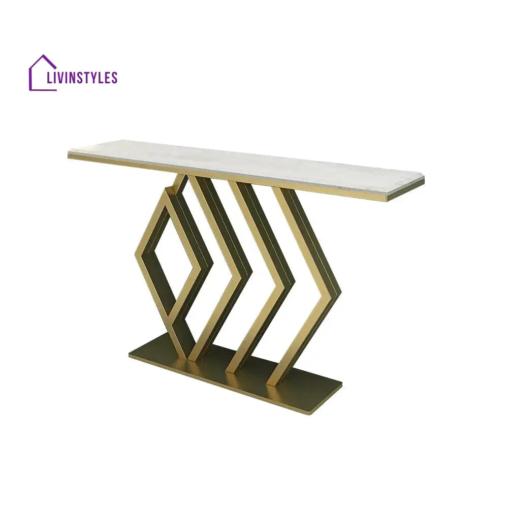 Classic Golden Console Table In Geometric Pattern