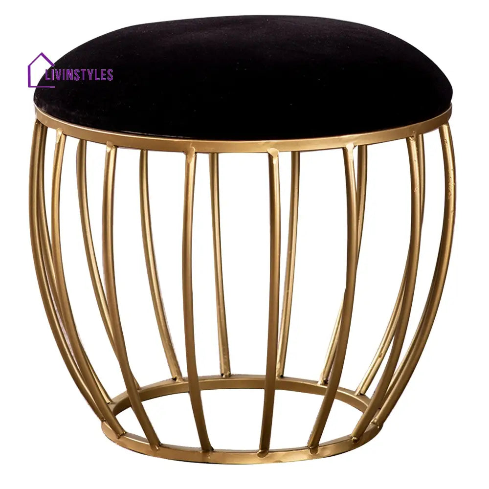 Classic Velvet Cage Metallic Stool In Black Color Furniture