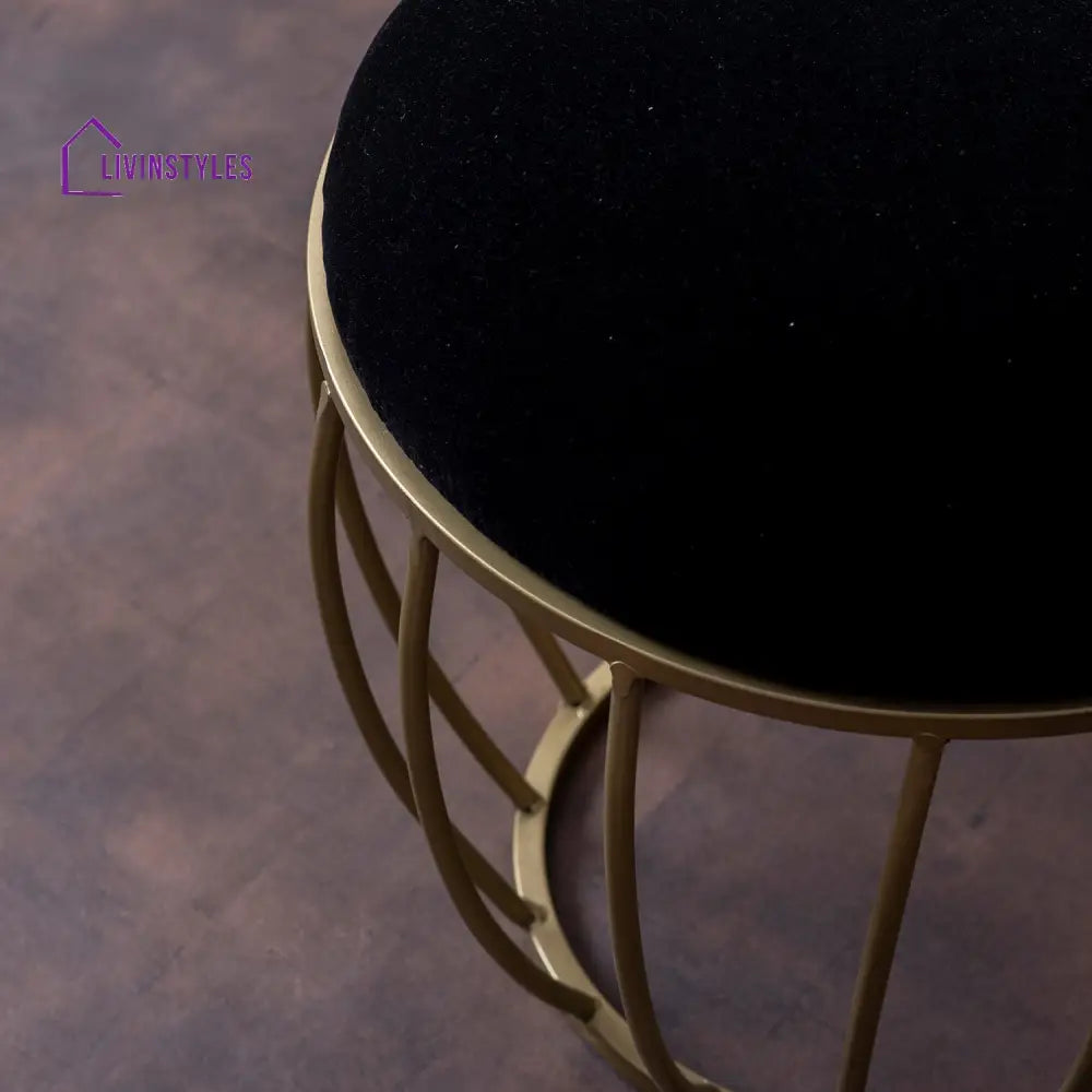 Classic Velvet Cage Metallic Stool In Black Color Furniture