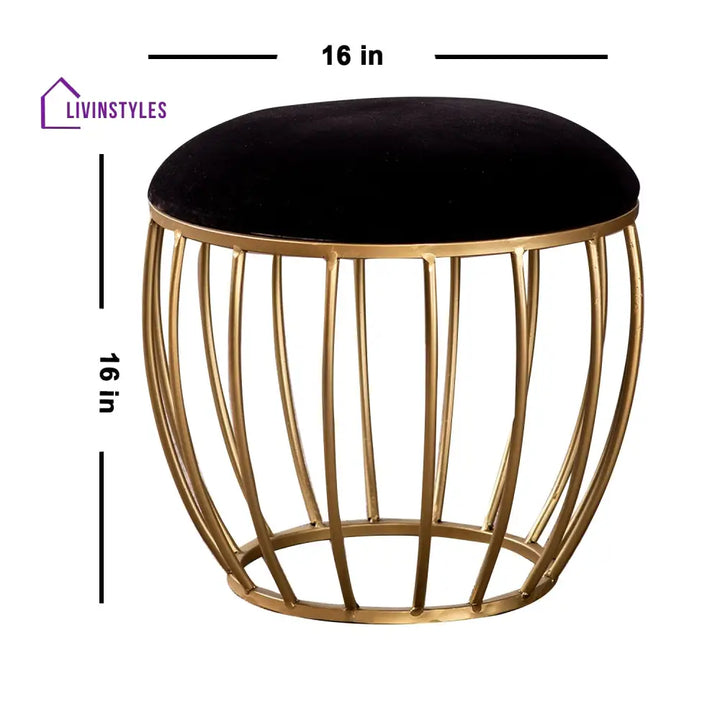 Classic Velvet Cage Metallic Stool In Black Color Set Of 2 Furniture