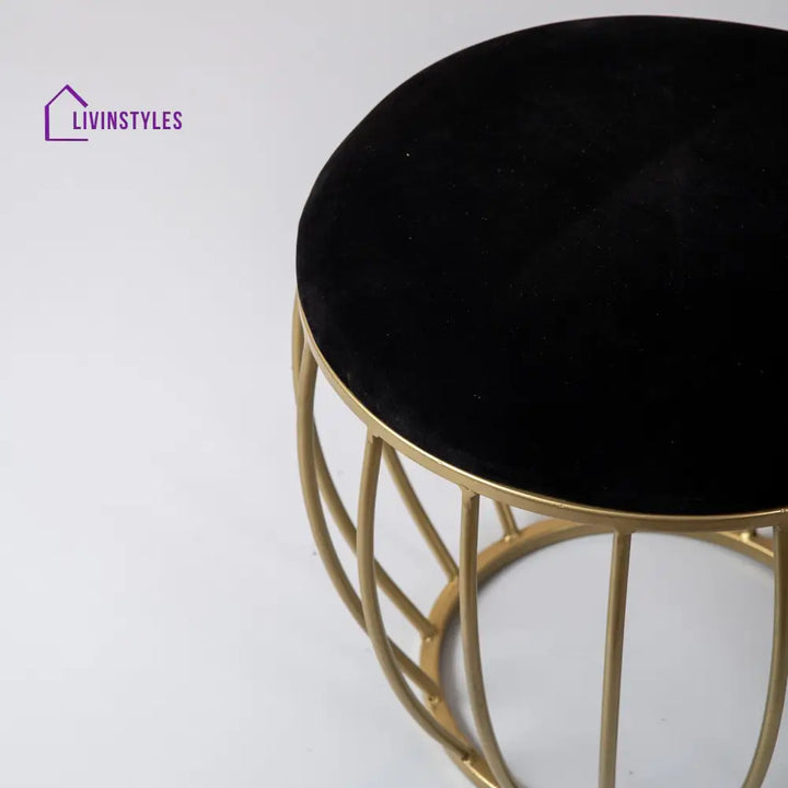 Classic Velvet Cage Metallic Stool In Black Color Set Of 2 Furniture