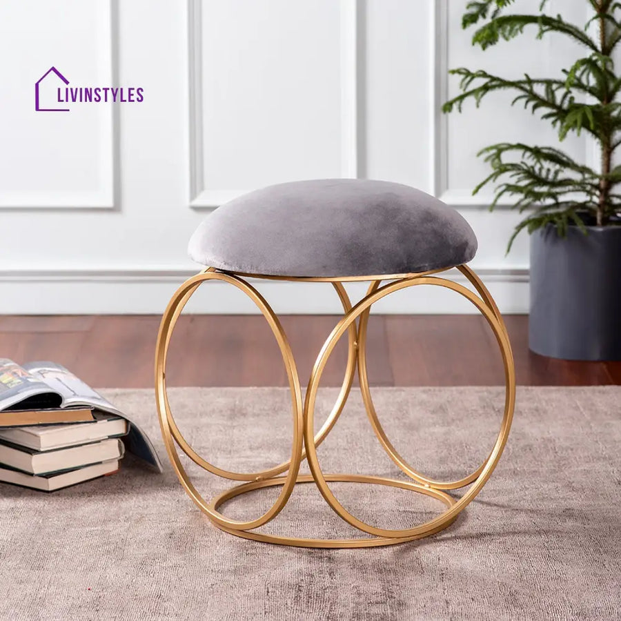 Classic Velvet Ring Metallic Stool In Grey Color Furniture