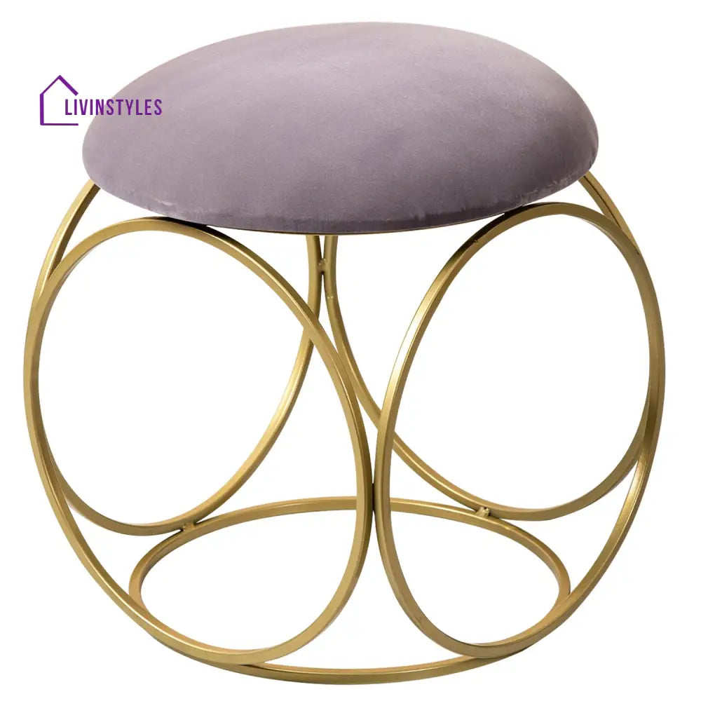 Classic Velvet Ring Metallic Stool In Grey Color Furniture