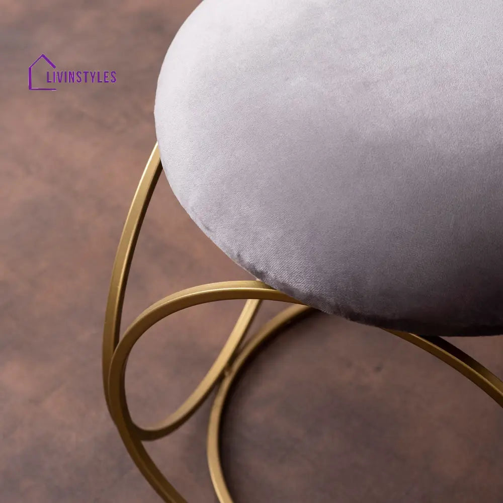 Classic Velvet Ring Metallic Stool In Grey Color Furniture