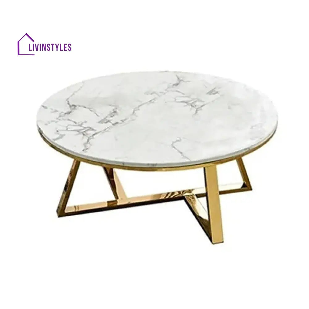 Classic White Hamilton Marble Round Coffee Table Set of 2 Table