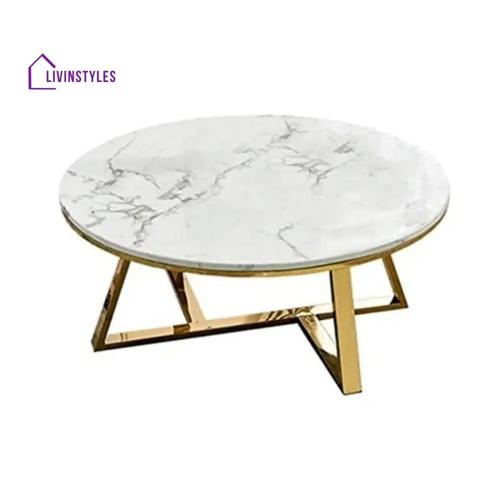 Classic White Hamilton Marble Round Coffee Table Set of 2 Table