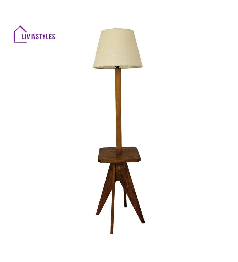 Claude Wooden Floor Lamp With Brown Base And Jute Fabric Lampshade Lamps