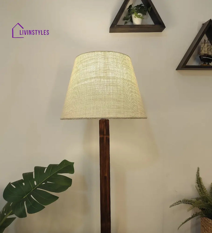 Claude Wooden Floor Lamp With Brown Base And Jute Fabric Lampshade Lamps