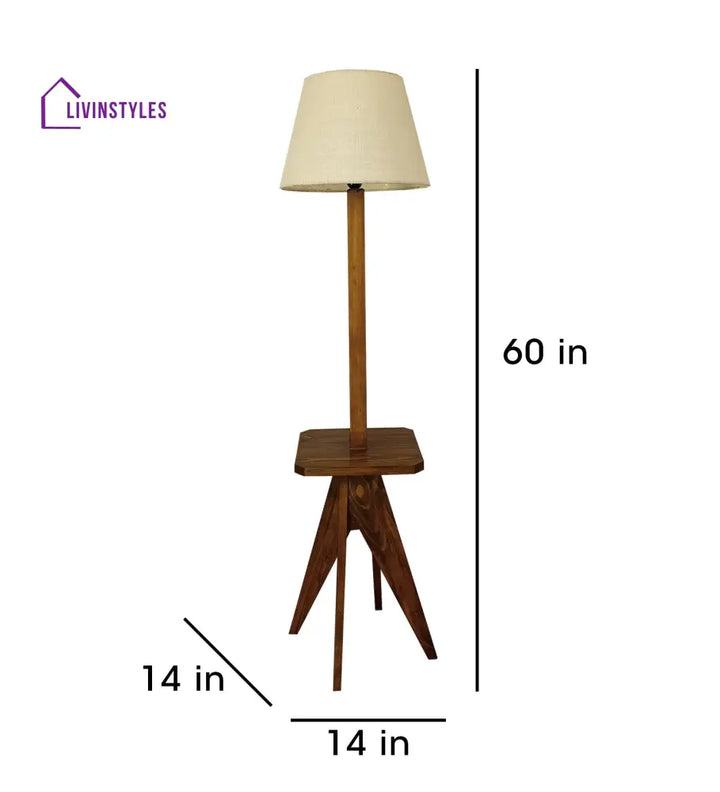 Claude Wooden Floor Lamp With Brown Base And Jute Fabric Lampshade Lamps