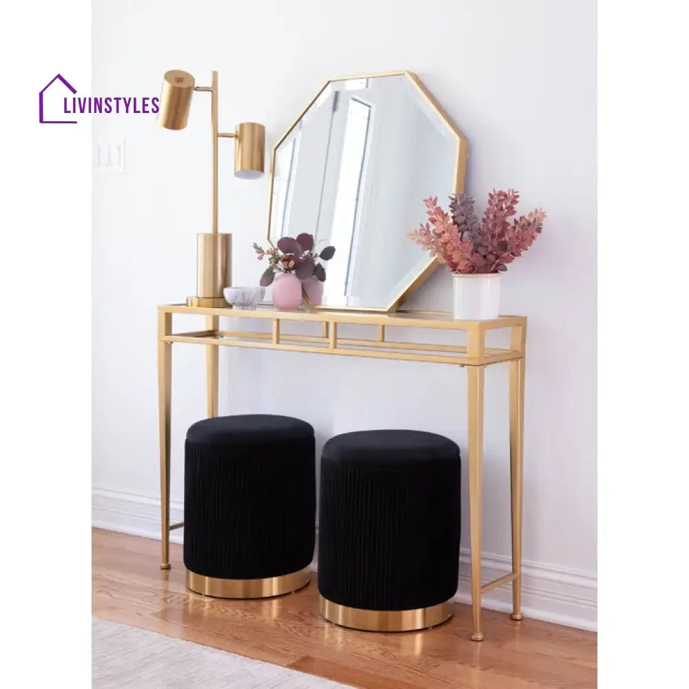 Clover Black Velvet Round Storage Ottoman with Storage Set of 2 Chairs