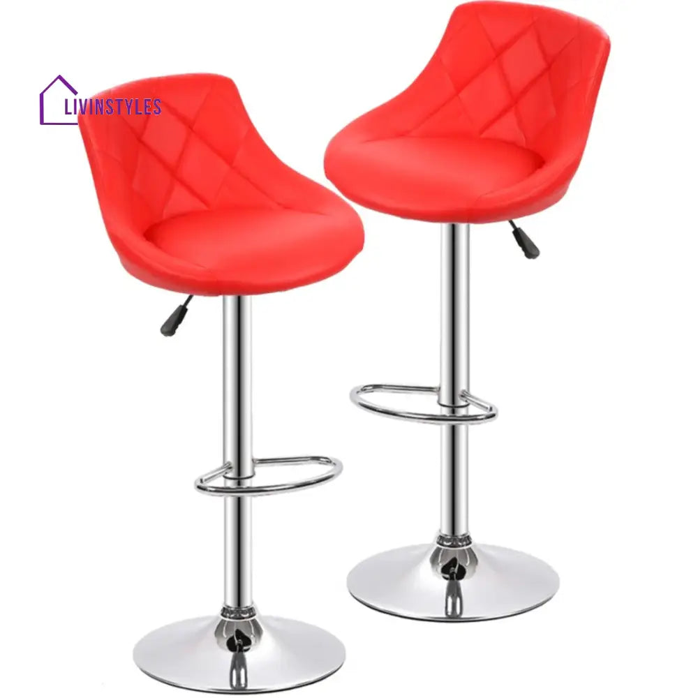 Comfy Back Rest Coral Red Leatherette Bar Stool / Long Chair Chairs