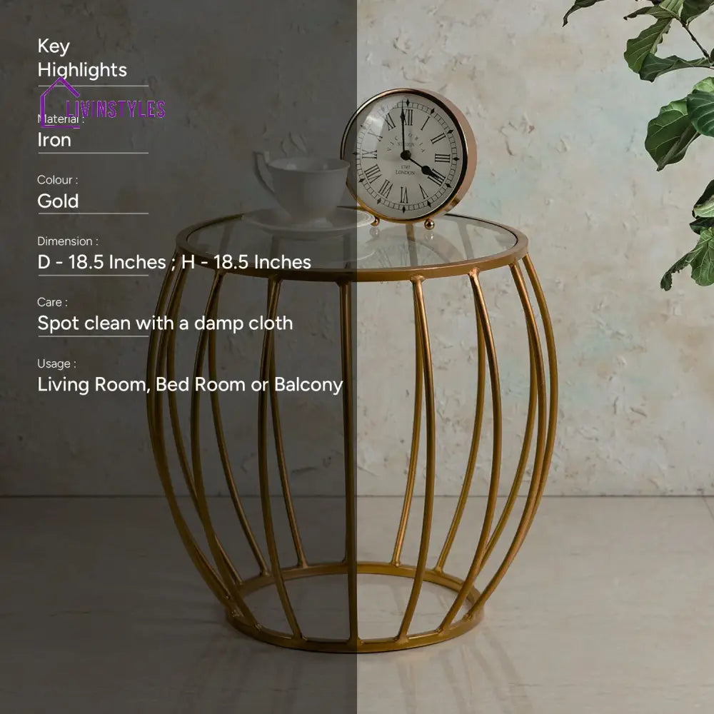 Contemporary Metallic Cage End Table In Gold Color Furniture