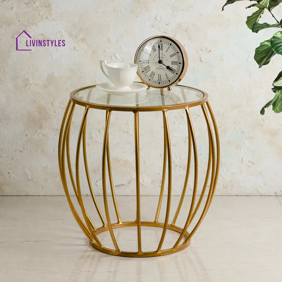 Contemporary Metallic Cage End Table In Gold Color Furniture