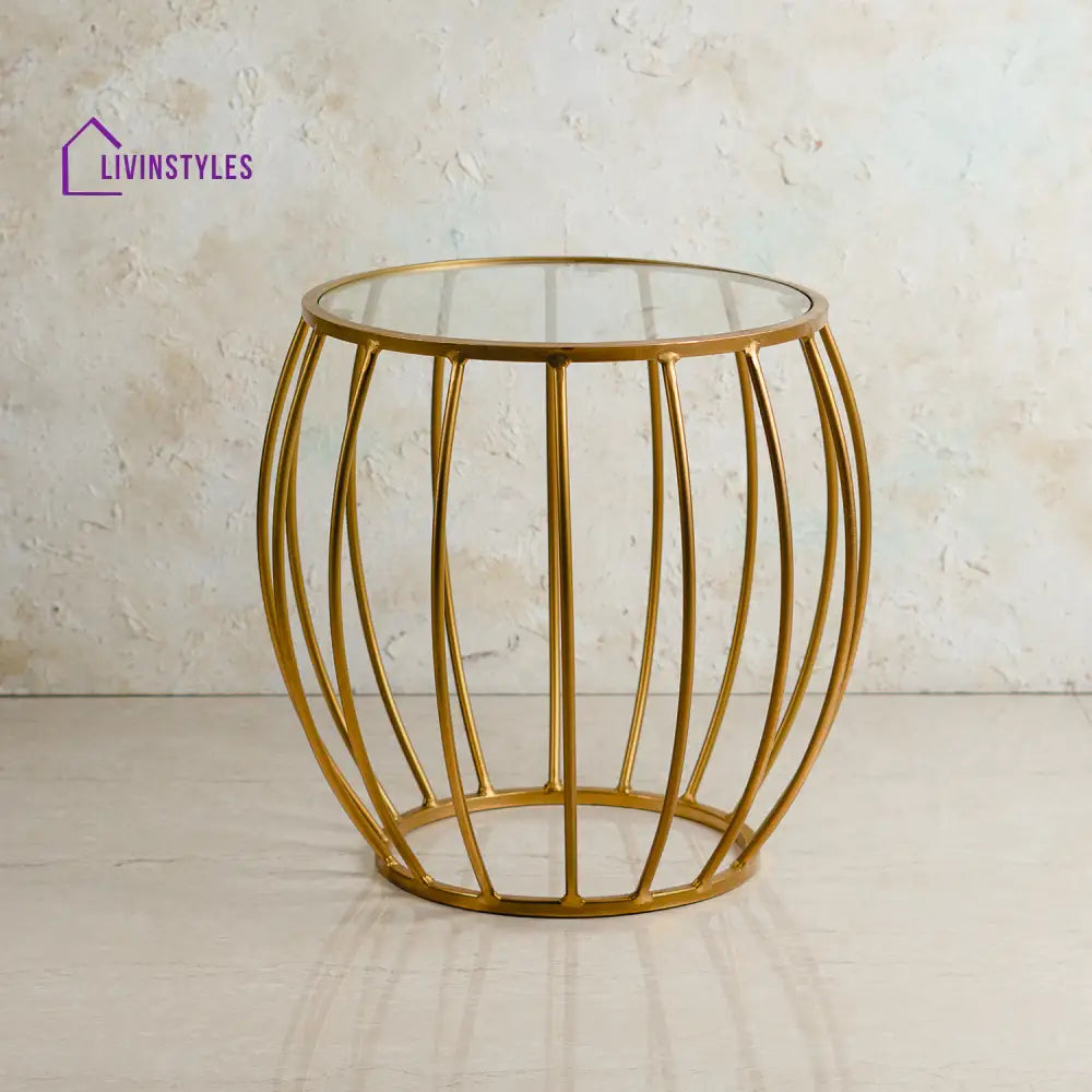 Contemporary Metallic Cage End Table In Gold Color Furniture