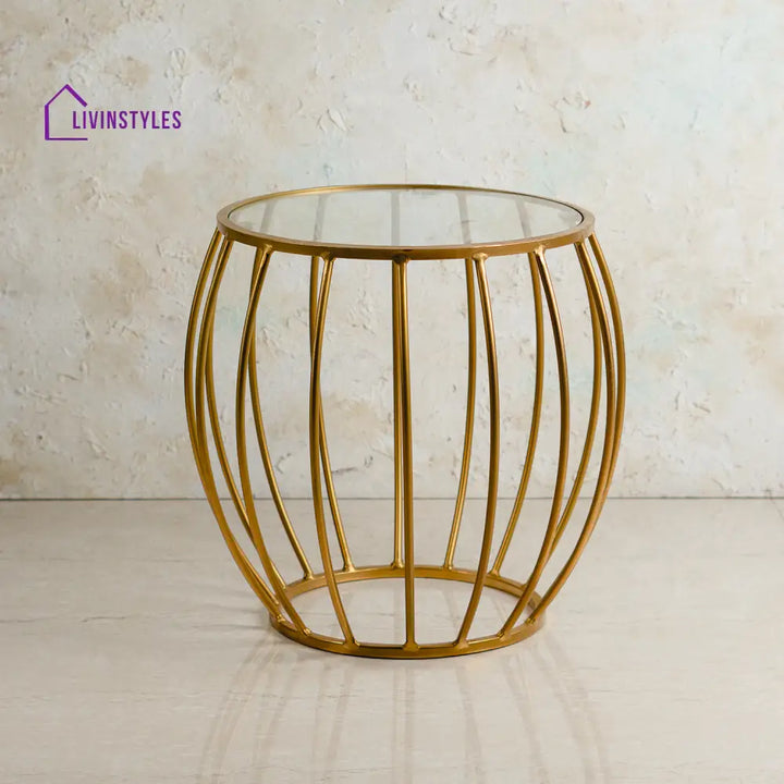 Contemporary Metallic Cage End Table In Gold Color Furniture