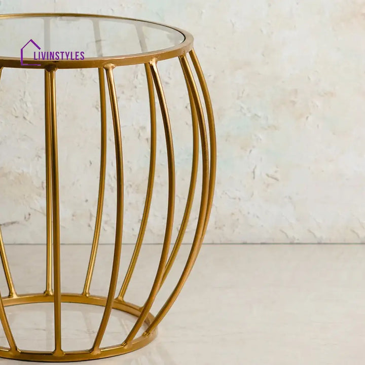 Contemporary Metallic Cage End Table In Gold Color Furniture