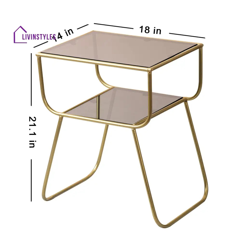 Contemporary Metallic Tiered End Table In Gold Color Furniture