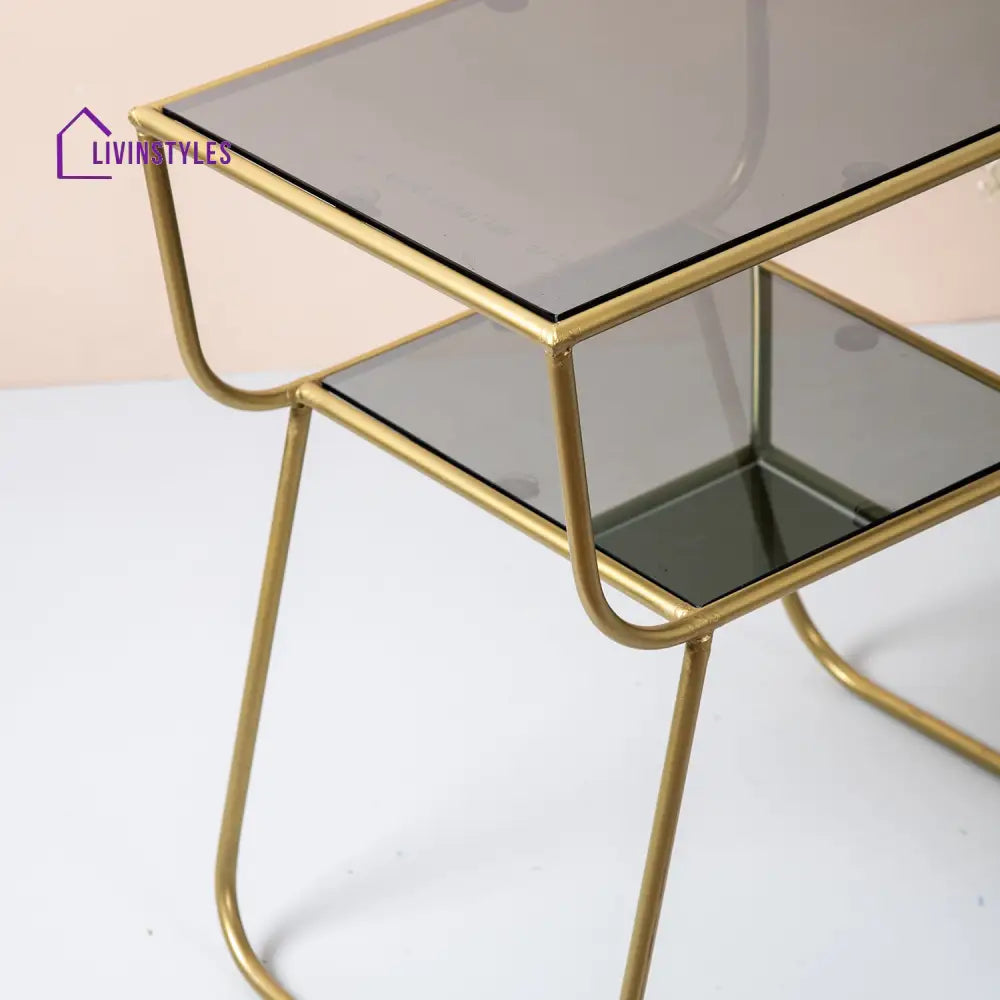 Contemporary Metallic Tiered End Table In Gold Color Furniture