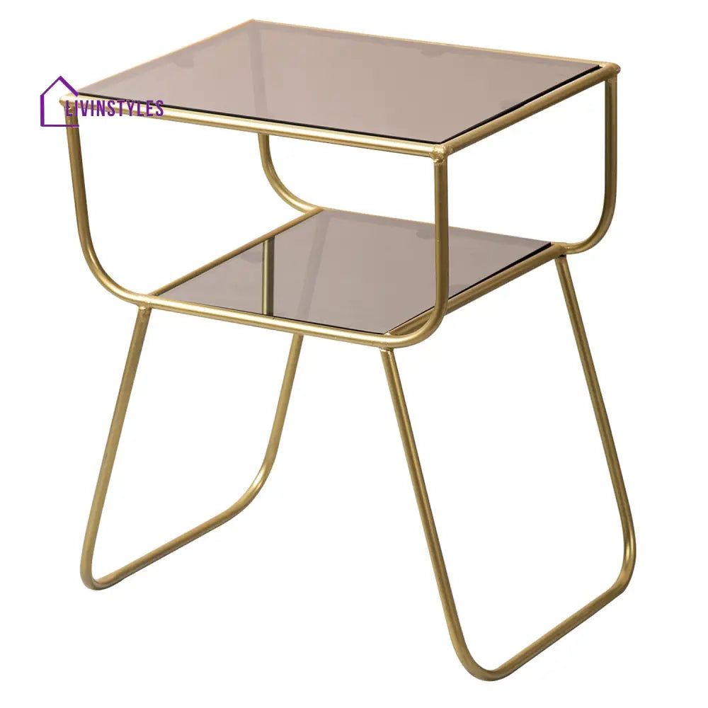 Contemporary Metallic Tiered End Table In Gold Color Furniture