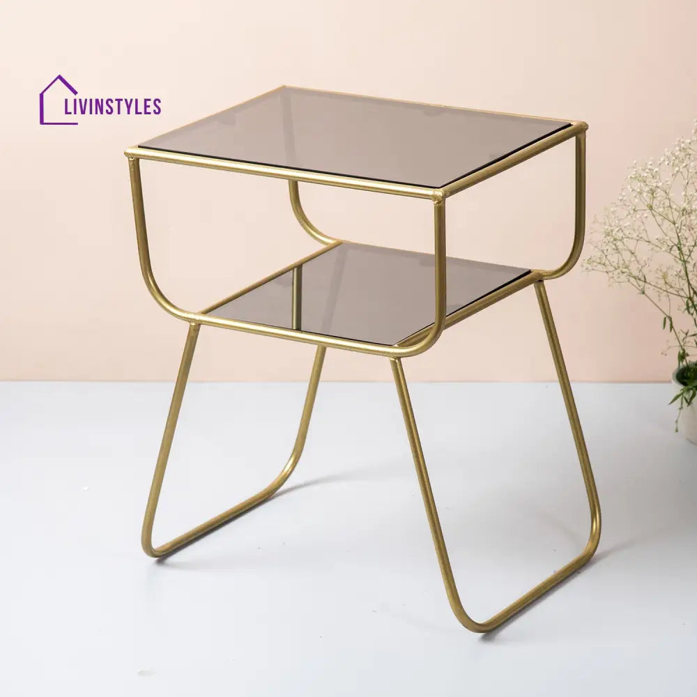 Contemporary Metallic Tiered End Table In Gold Color Furniture