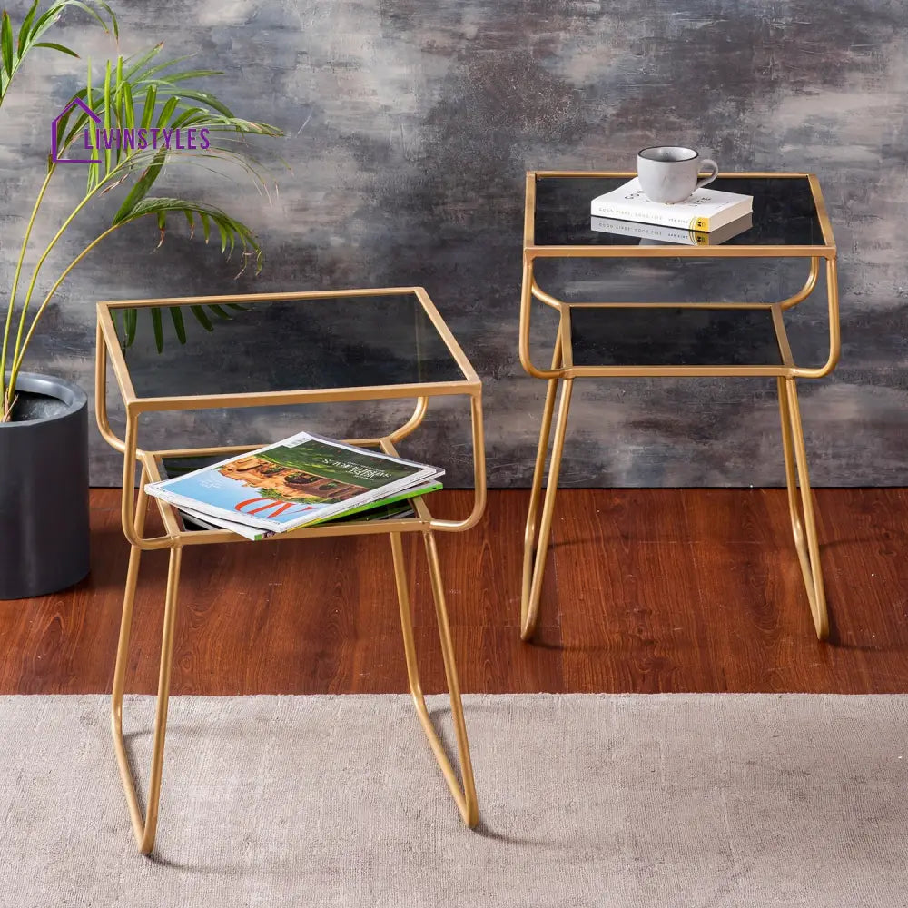 Contemporary Metallic Tiered End Table In Gold Color Set Of 2 Furniture