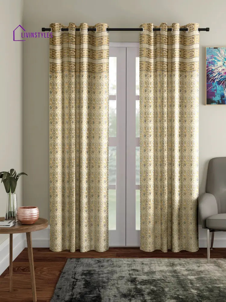 Copper And Silver Colour Cotton Metallic Print Set Of 2 Door Curtain (47X85 Inch)