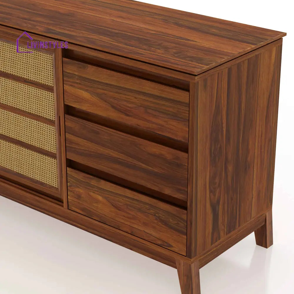 Cosmos Sliding Door Cane Sideboard In Solid Sheesham Wood - 1 Year Warranty Sideboards