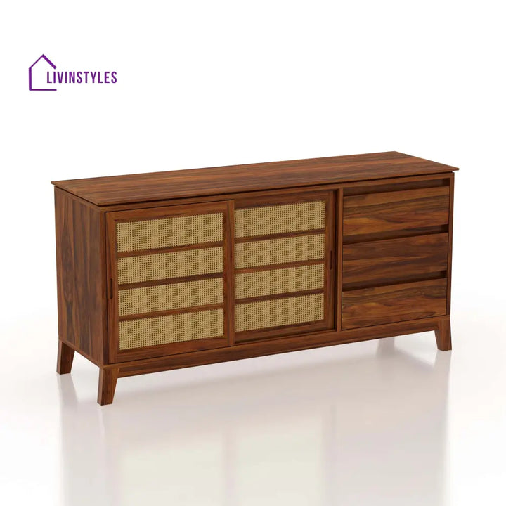 Cosmos Sliding Door Cane Sideboard In Solid Sheesham Wood - 1 Year Warranty Sideboards