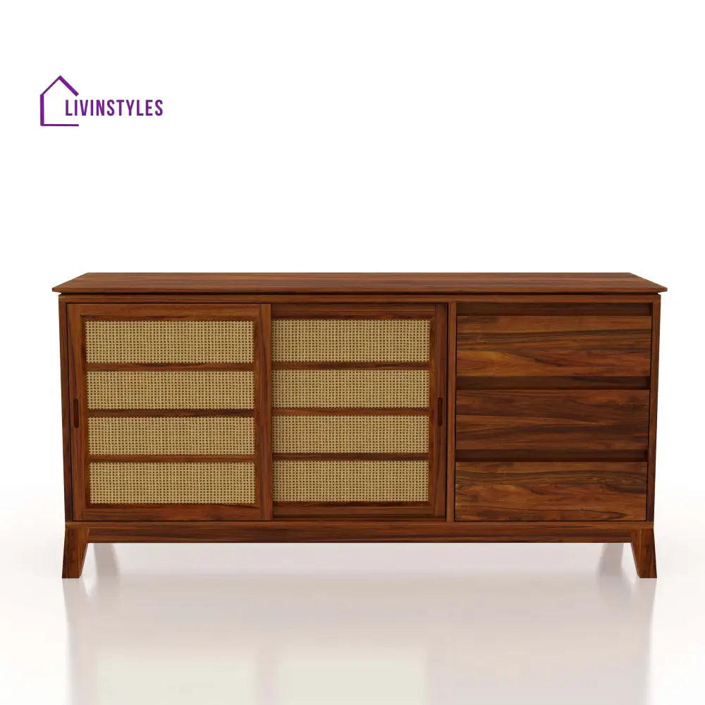 Cosmos Sliding Door Cane Sideboard In Solid Sheesham Wood - 1 Year Warranty Sideboards