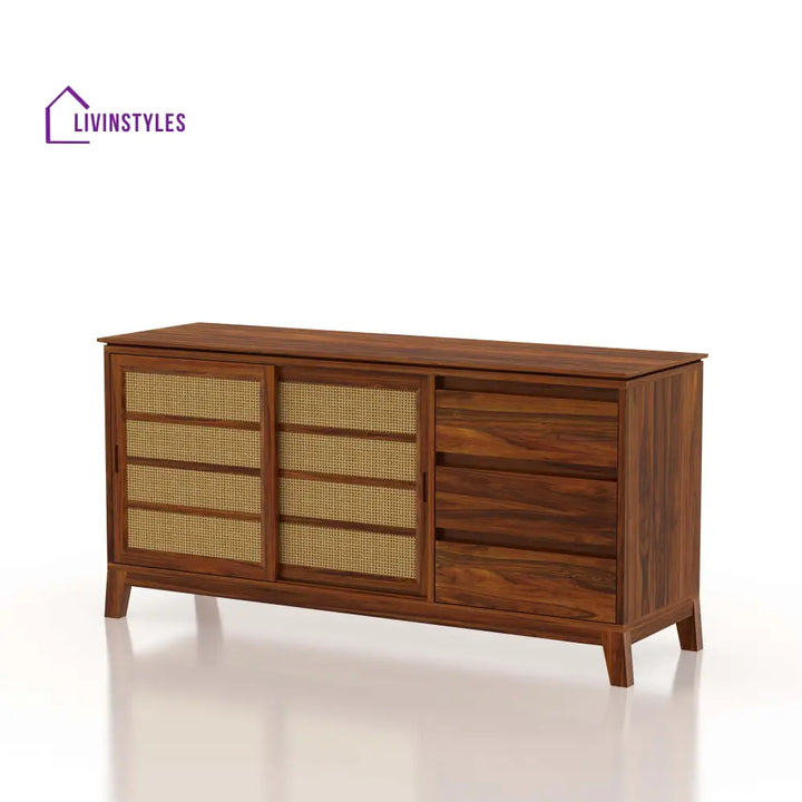 Cosmos Sliding Door Cane Sideboard In Solid Sheesham Wood - 1 Year Warranty Sideboards