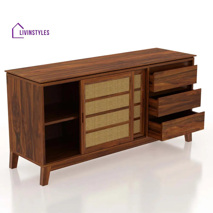 Cosmos Sliding Door Cane Sideboard In Solid Sheesham Wood - 1 Year Warranty Sideboards